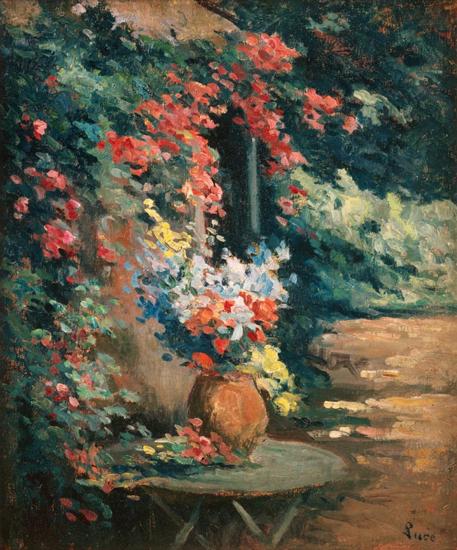 Blumenstilleben auf einem Gartentisch. von Maximilien Luce