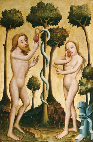 Altar von St. Petri Hamburg (Grabower Altar), um 1380. Der Sündenfall von Meister Bertram