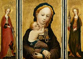 Triptychon. Muttergottes mit der Wickenblüte, mit den hll. Katharina und Barbara
