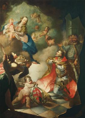 Der hl. Stephan bietet seine Krone der hl. Jungfrau an