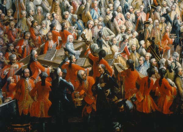 Hochzeit Josephs II.mit Isabella von Parma. Hoftafel in der Anticamera. Detail von Meytens d.J. (Schule)