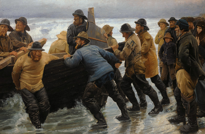 Fischer setzen Boot zu Wasser von Michael Peter Ancher