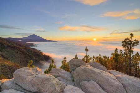 Teneriffa Blick Richtung Teide bei Sonnenuntergang