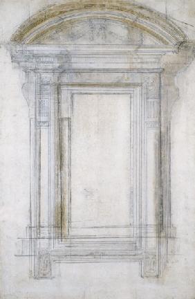 Study of a Window with a semi-circular gable, c.1546 (black chalk & wash on paper)