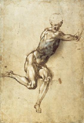 Figure Study for Battle of Cascina, 1504 (pen, brush, brown and grey