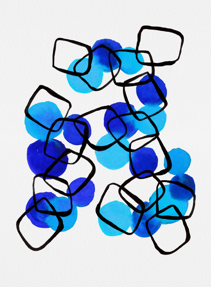 Blue Shapes Chain Squares Abstract von Michele Channell