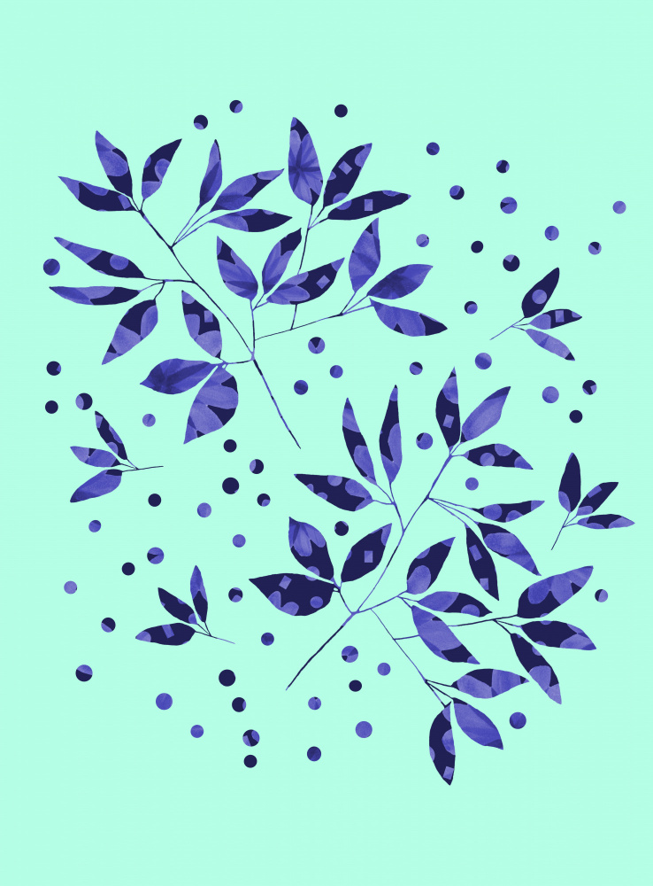 Floral Branches Blue Pattern On Mint Copy von Michele Channell