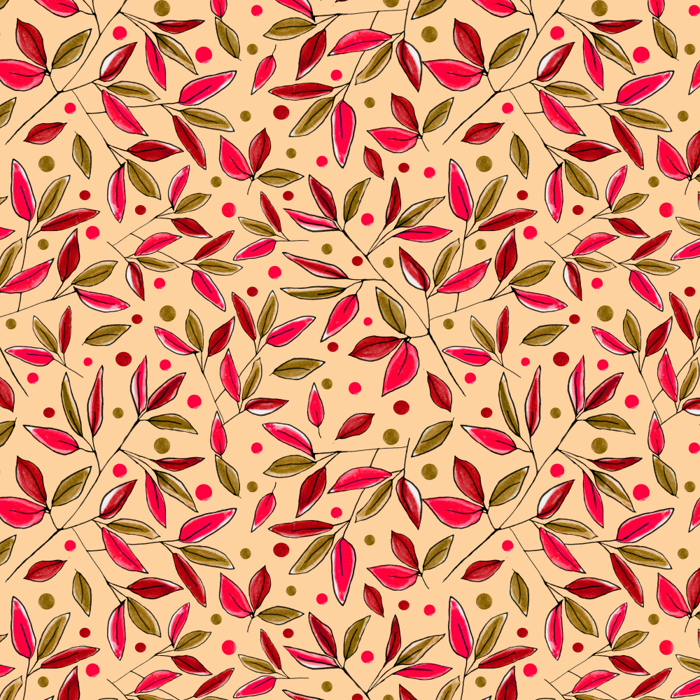 Floral Branches Magenta Brown On Pumpkin von Michele Channell