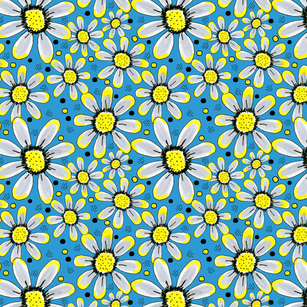 Cool Flower Garden Yellow Gray On Blue von Michele Channell