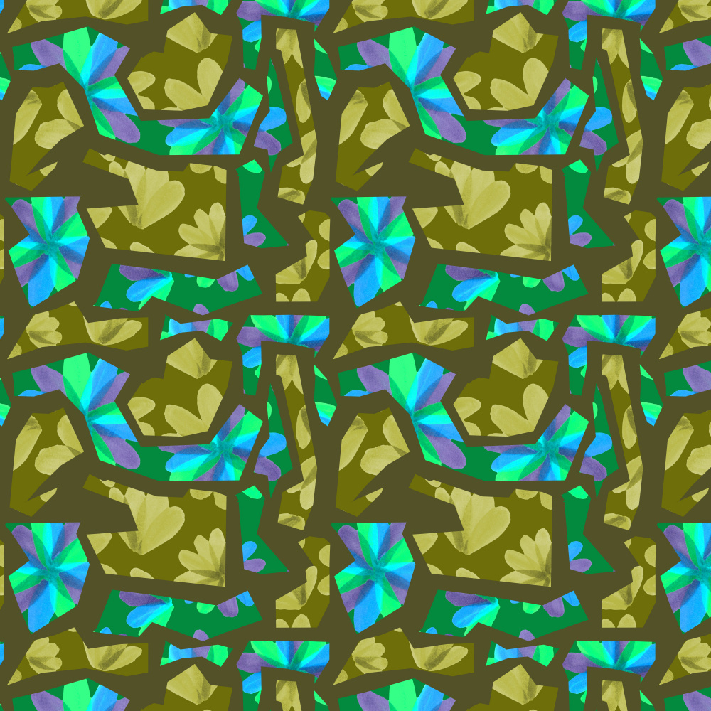 Floral Duo Cutouts Olive Blue On Green von Michele Channell
