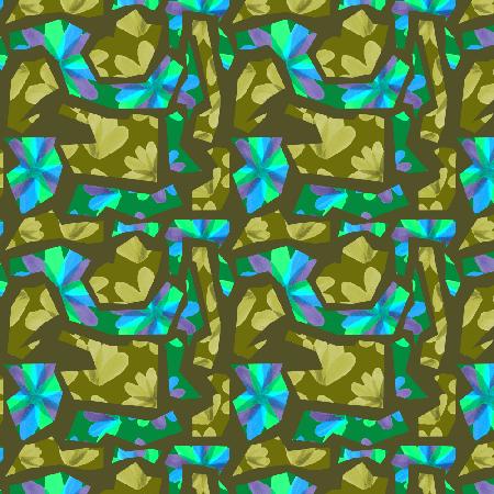 Floral Duo Cutouts Olive Blue On Green