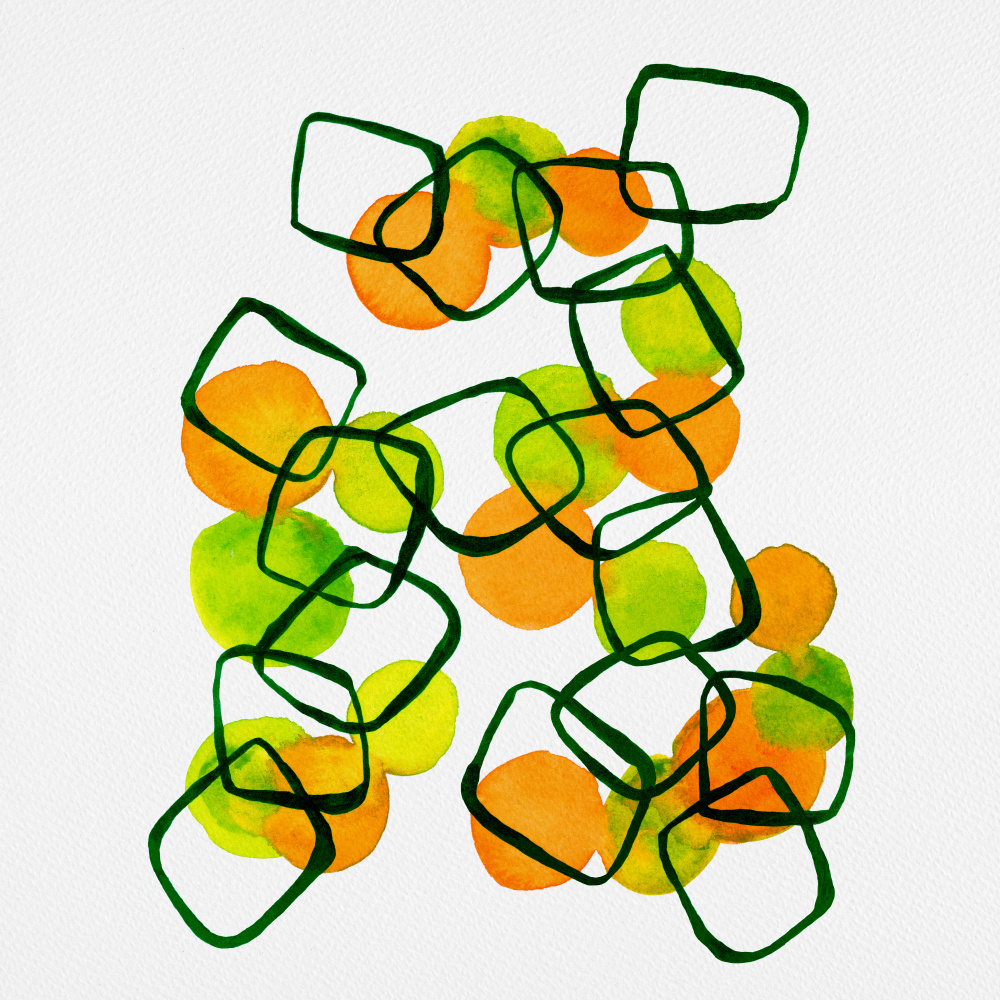 Shapes Chain Squares Orange Green Abstract von Michele Channell