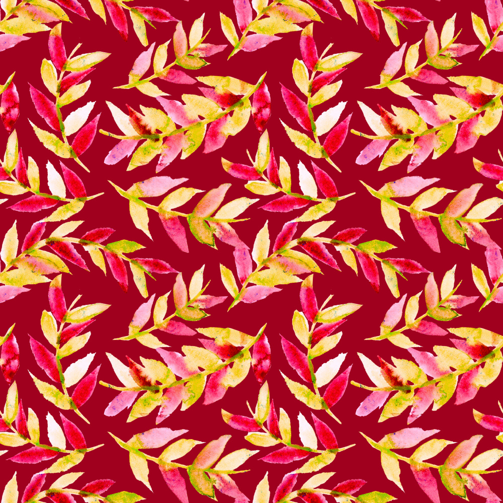 Yellow Red On Red Leaves Curved von Michele Channell