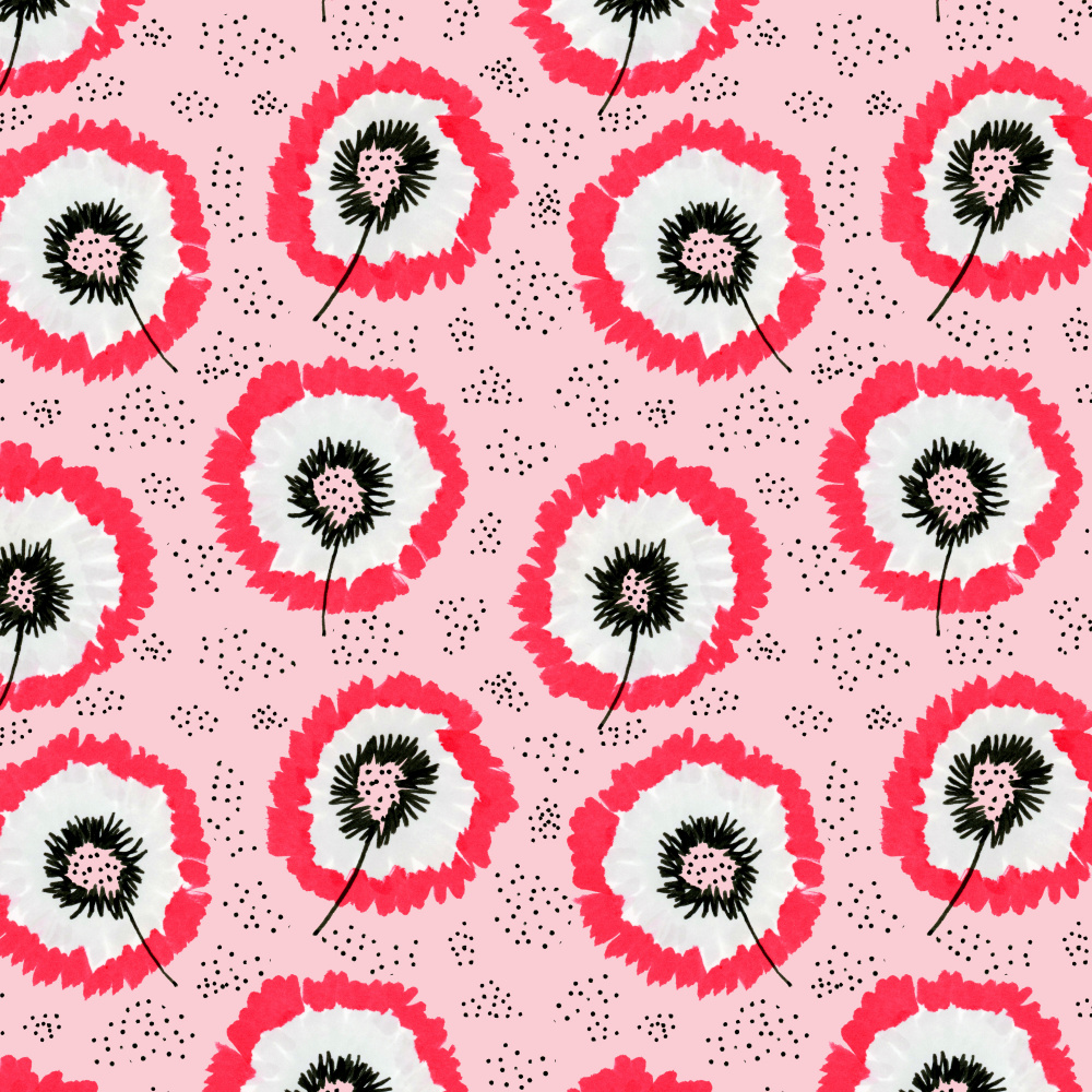 Gray Red On Pink Flower Fringes Polka Dot von Michele Channell