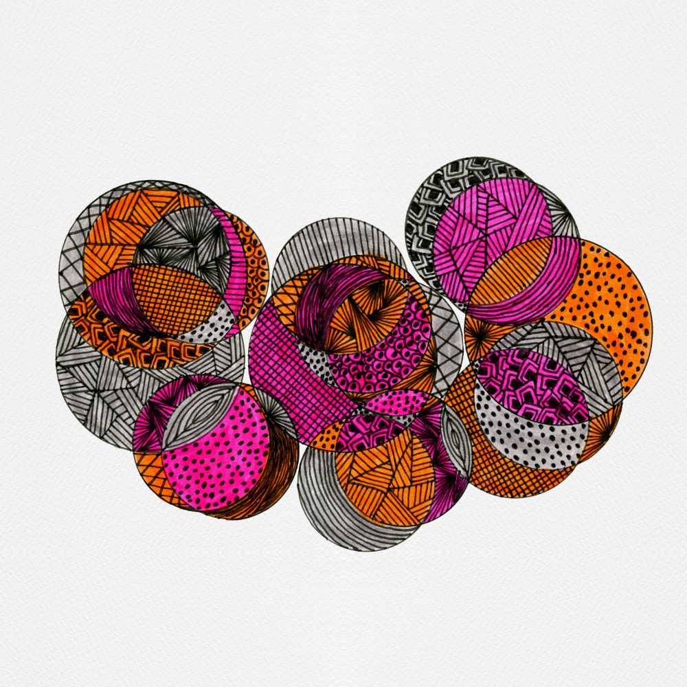 Circles Interlocking Pink Orange Gray Abstract von Michele Channell