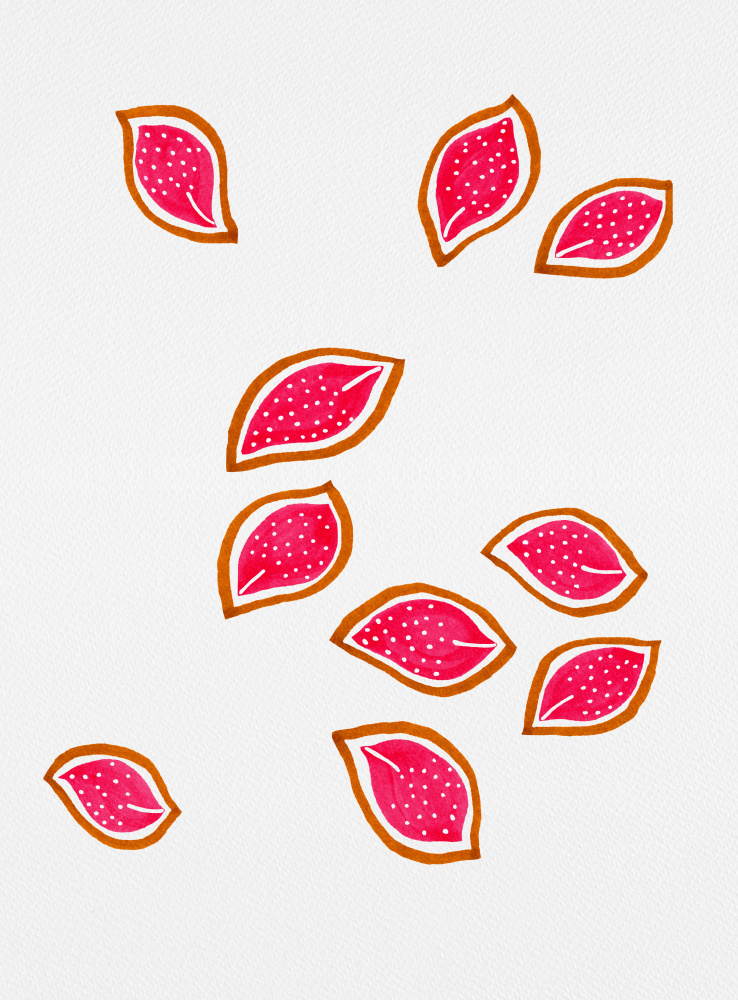 Coral Scattered Leaves Polka Dot 2 von Michele Channell