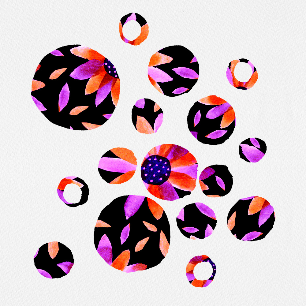 Lavender Black Floral Circles Silhouette von Michele Channell