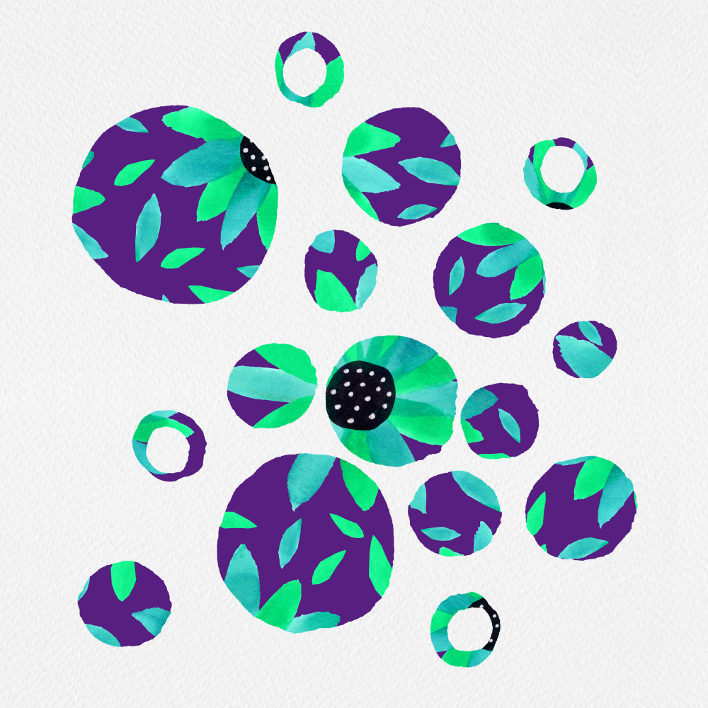 Navy Blue Floral Circles Silhouette von Michele Channell