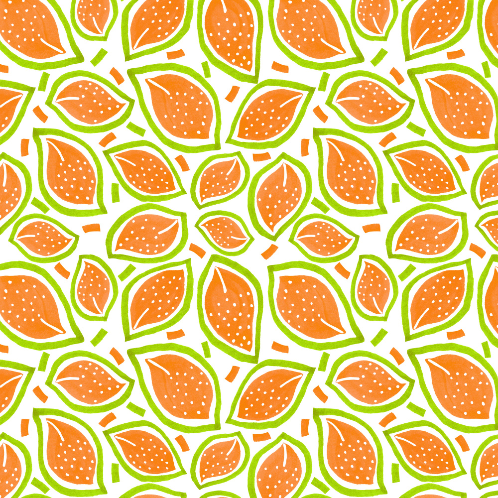 Melon Scattered Leaves Polka Dot von Michele Channell