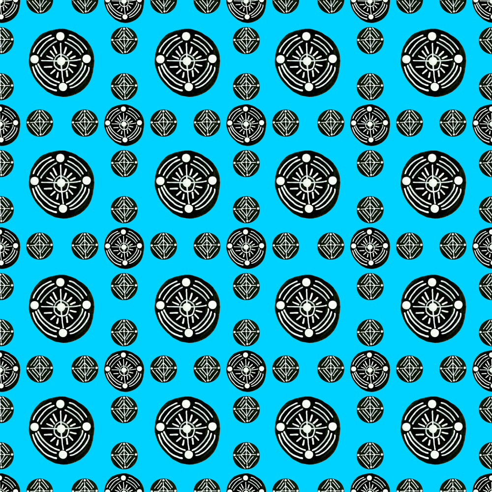 Black White On Blue Tribal Ethnic Circles 3 Geometric von Michele Channell