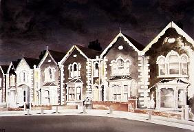 Lurid Sky Behind the Bargeboard Houses, 1998 (w/c on paper) 