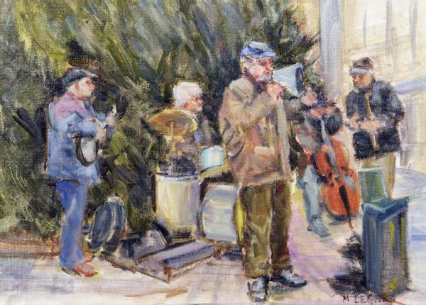Jazz Buskers, Prague (oil on canvas)  von Miranda  Legard