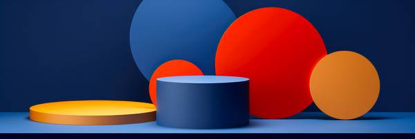 3D Landschaft aus bunten geometrischen Kreisen und 3D Elementen von Miro May