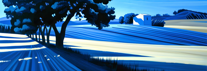 Eine abstrakte Darstellung in kühnen Blau- und Weißtönen. In dieser Landschaftskomposition verschmel von Miro May