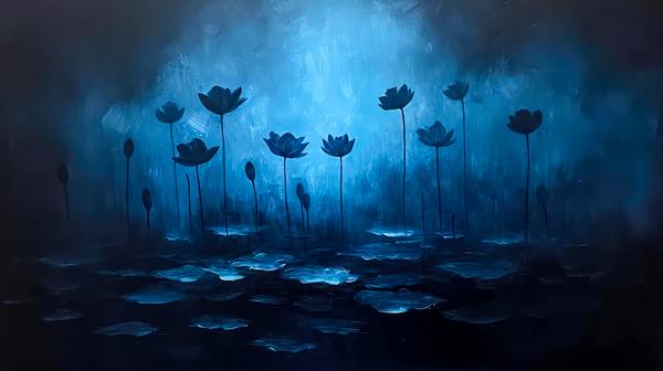 Blaue Wasserlilien auf blauem Hintergrund von Miro May