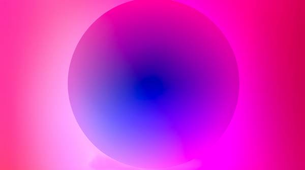 Blauer Kreis auf pinken Hintergrund. Hypnotischer Verlauf von Miro May