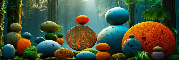 Bunte Steine in einem Regenwald. Abstrakte Landschaft von Miro May