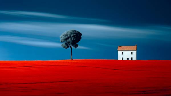 Ein weiteres Haus roter Feld und blauer Himmel  von Miro May