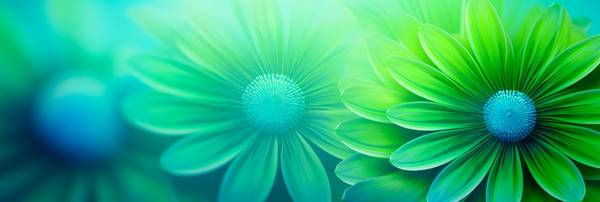 Grüne blaue Blumen in Nahaufnahme. Florales Bild von Miro May