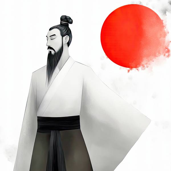 Samurai in traditioneller japanischer Kleidung und rote Sonne von Miro May