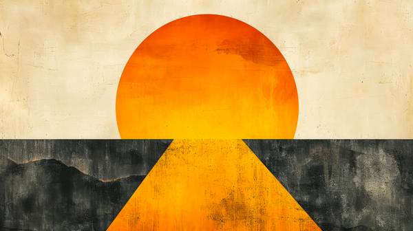 Sonne, Strahlen und Erde. Geometrische Formen die ein abstrakt minimaoistisches Bild zaubern von Miro May