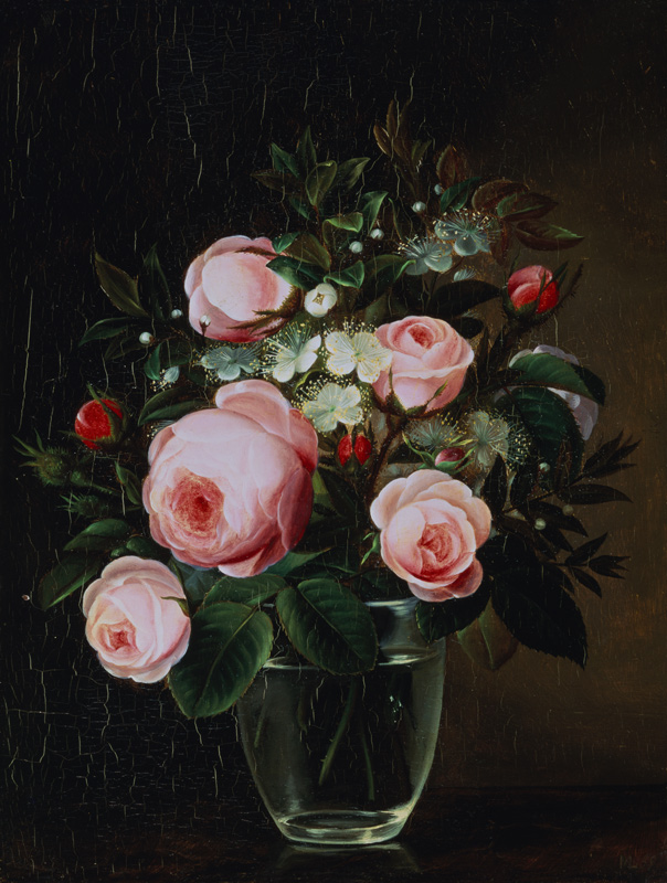Rosa Rosen in einer Vase von Monogrammist M.L.
