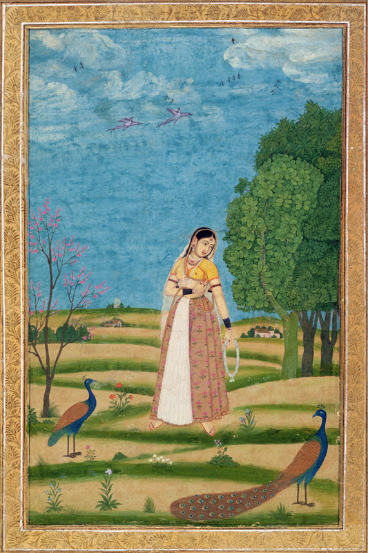 Lady with peacocks, from the Small Clive Album von Mughal School