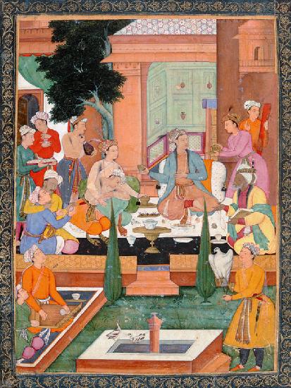 A prince and companions take refreshments and listen to music, from the Small Clive Album