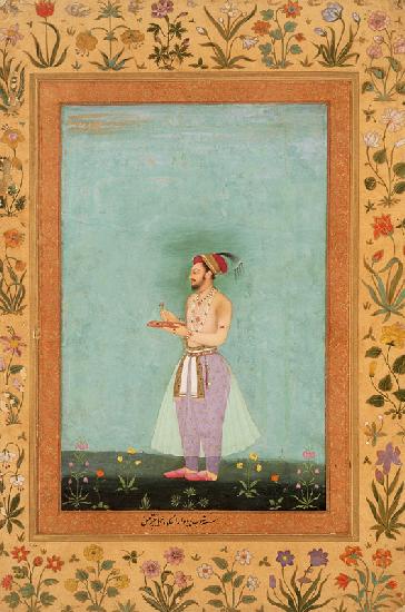 Prince Dara Shikuh holding a tray of jewels, from the Minto Album