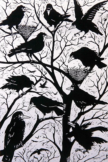 Rooks, 1998 (woodcut)  von Nat  Morley