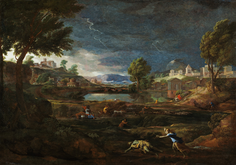 Gewitterlandschaft mit Pyramus und Thisbe von Nicolas Poussin