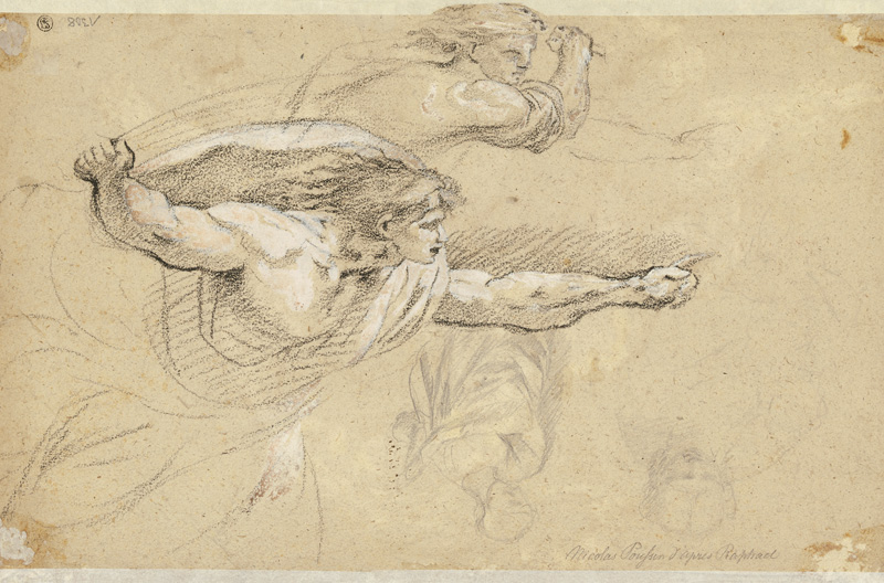 Studie nach Raffaels "Vertreibung Heliodors aus dem Tempel" sowie weibliche Figuren von Nicolas Poussin