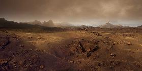 Vulkanlandschaft im Morgennebel