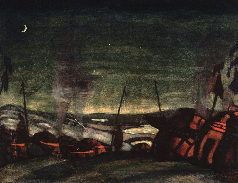Feldlager der Polowzer. Bühnenbildentwurf zur Oper Fürst Igor von A. Borodin von Nikolai Konstantinow Roerich