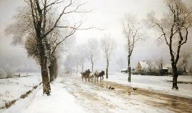 An Extensive Winter Landscape With A Horse And Cart
