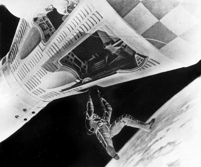 Drawing of Astronaut David Scott walking in space outside Gemini VIII space capsule von 