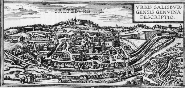 Salzburg,Gesamtansicht der Stadt/Stich von 