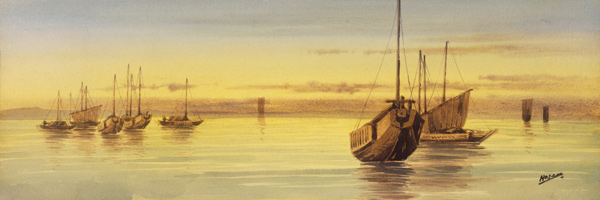 Jap.Seestück mit Segelbooten von 