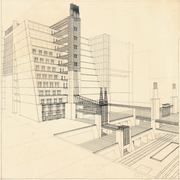 The New City (La Citta Nuova), buildings and steps with four street levels von 