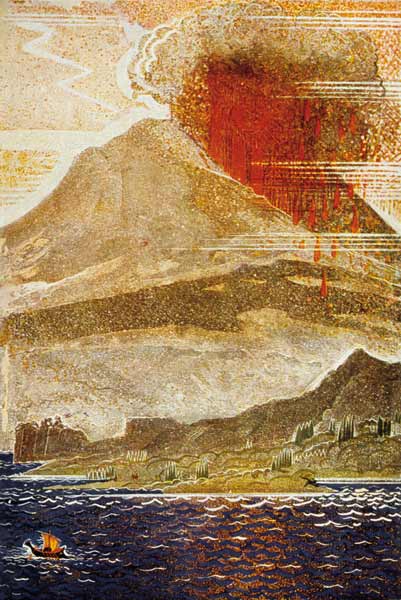 The Odyssey by Homere : Ulysses apporaching of the island of the cyclop , engraving by Theo Schmied  von 